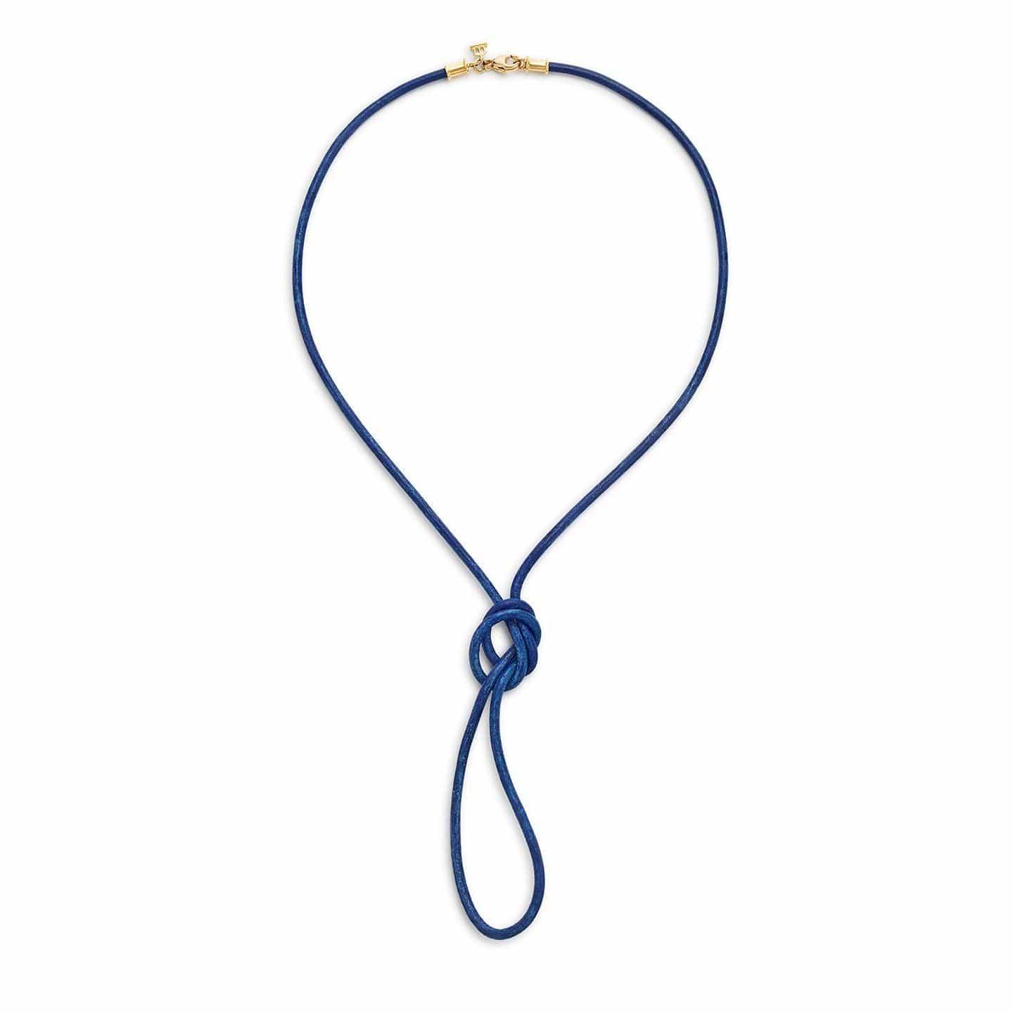 18K Yellow Gold Blue Leather Cord Necklace, yellow gold, Long's Jewelers