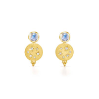 18K Yellow Gold Cabochon Moonstone Diamond Dangle Earrings, yellow gold, Long's Jewelers