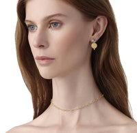 18K Yellow Gold Cabochon Moonstone Diamond Dangle Earrings, yellow gold, Long's Jewelers