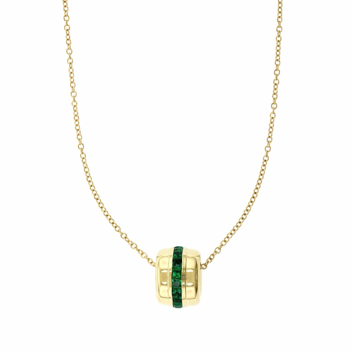 18K Yellow Gold Channel Set Emerald Barrel Pendant , 18k yellow gold, Long's Jewelers