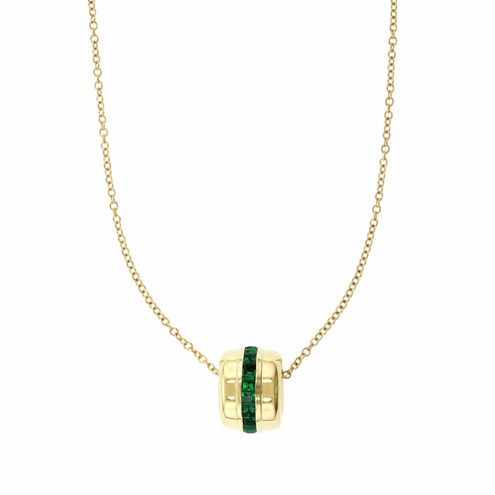 18K Yellow Gold Channel Set Emerald Barrel Pendant , 18k yellow gold, Long's Jewelers