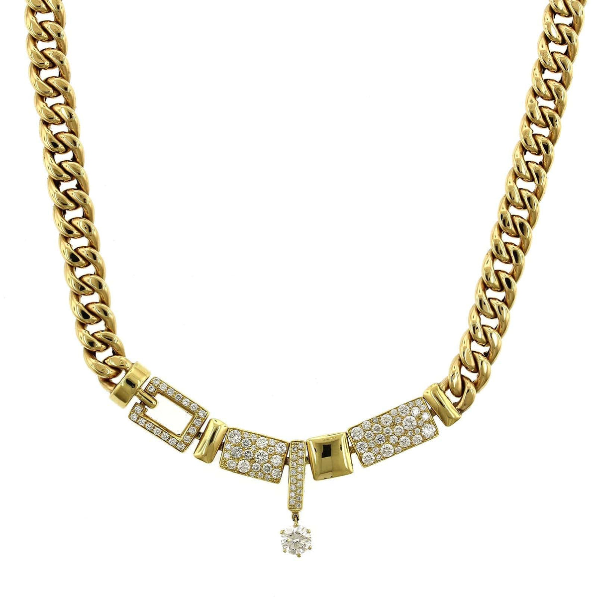 18K Yellow Gold Cuban Chain Diamond Necklace, Yellow Gold, Long's Jewelers
