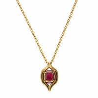18K Yellow Gold Cushion Ruby Diamond Halo Necklace, 18K Yellow Gold, Long's Jewelers