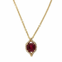 18K Yellow Gold Cushion Ruby Diamond Halo Necklace, 18K Yellow Gold, Long's Jewelers