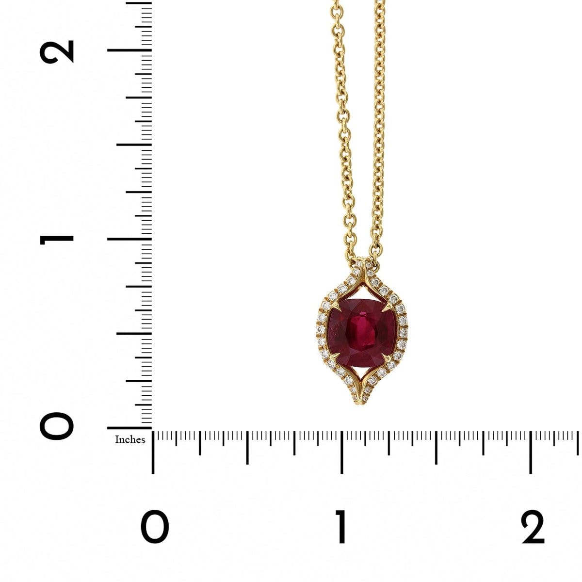 18K Yellow Gold Cushion Ruby Diamond Halo Necklace, 18K Yellow Gold, Long's Jewelers