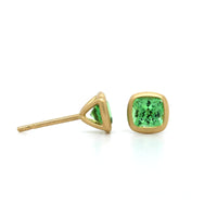 18K Yellow Gold Cushion Tsavorite Stud Earrings, 18k yellow gold, Longs's Jewelers