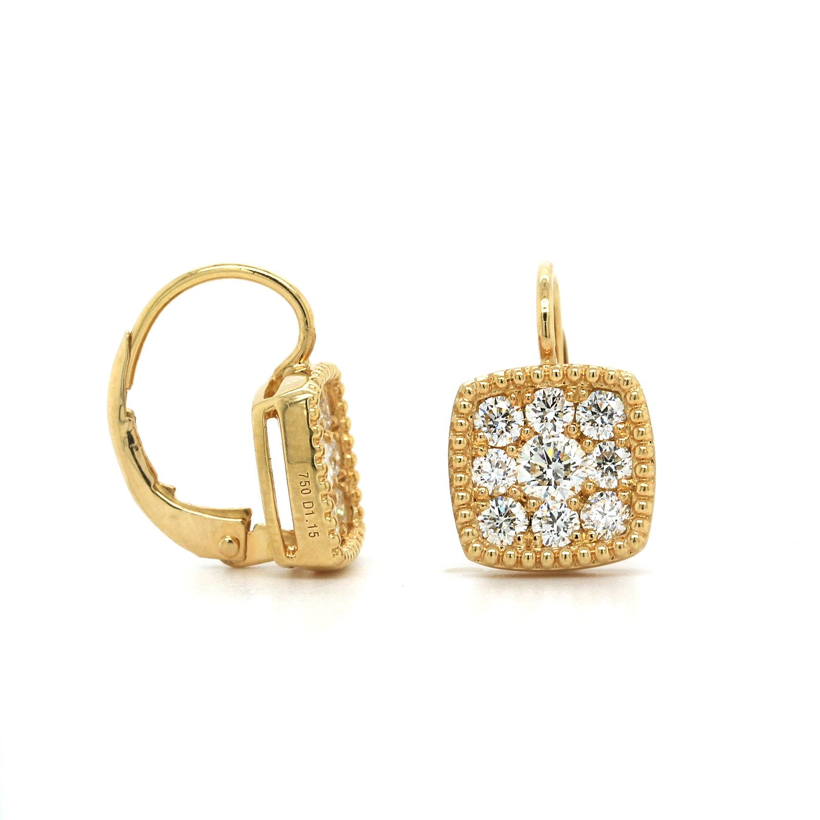 18K Yellow Gold Diamond Earrings with Milgrain, Gold, Long's Jewelers