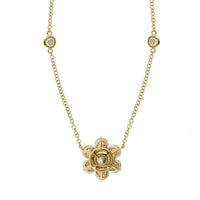 18K Yellow Gold Diamond Flower on Diamond by The Yard Necklace