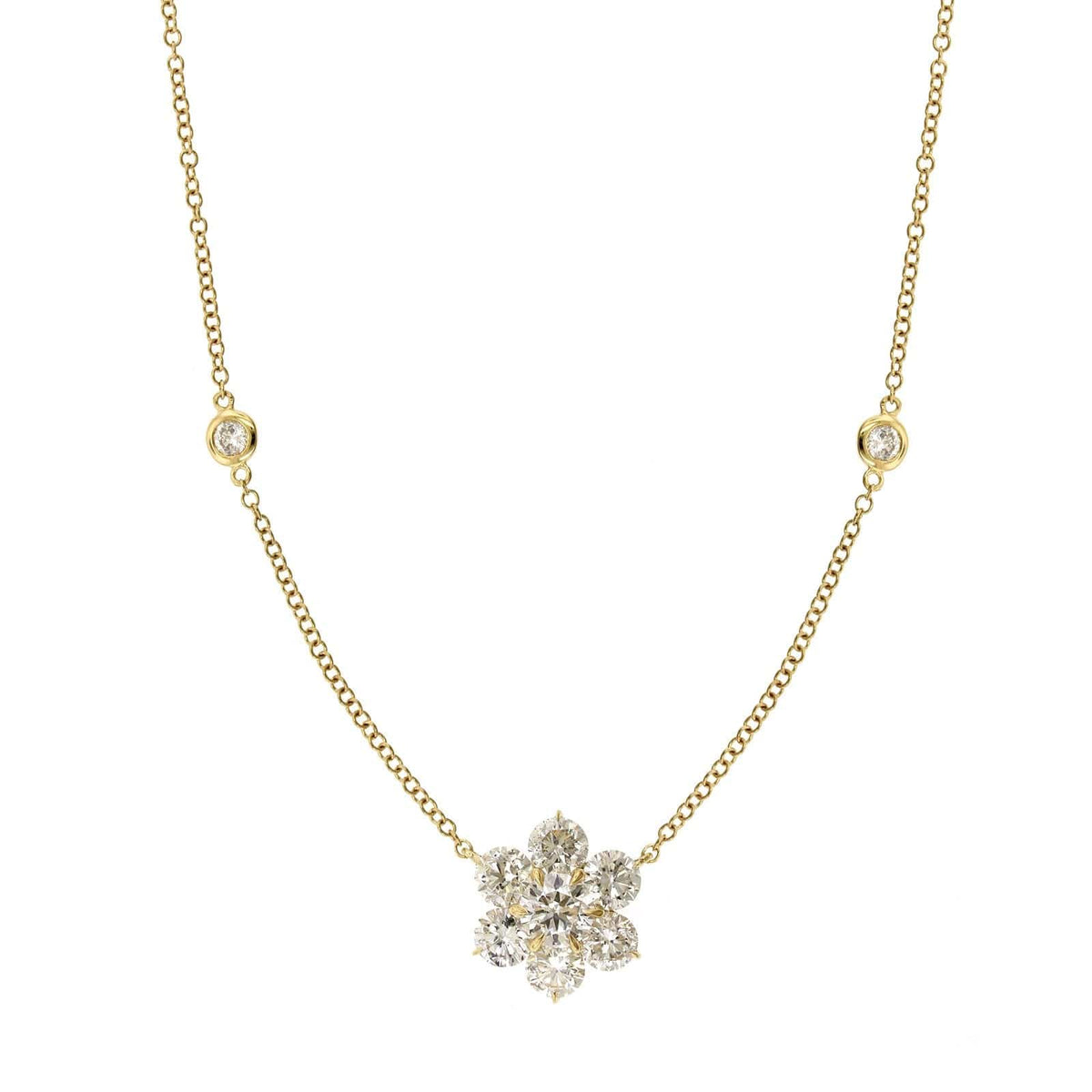 18K Yellow Gold Diamond Flower on Diamond by The Yard Necklace, Yellow Gold, Long's Jeweler's