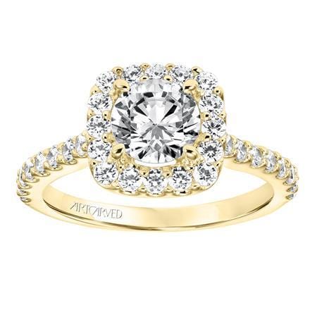18K Yellow Gold Diamond Halo Engagement Ring Setting