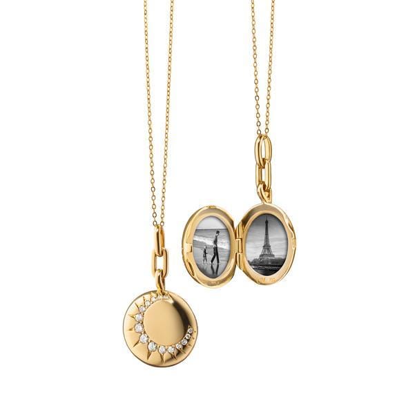 18K Yellow Gold Diamond Sun Locket Necklace, Gold, Long's Jewelers