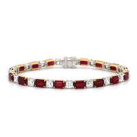 18K Yellow Gold Emerald Cut Ruby and Asscher Cut Diamond Tennis Bracelet, 18K Yellow Gold, Long's Jewelers