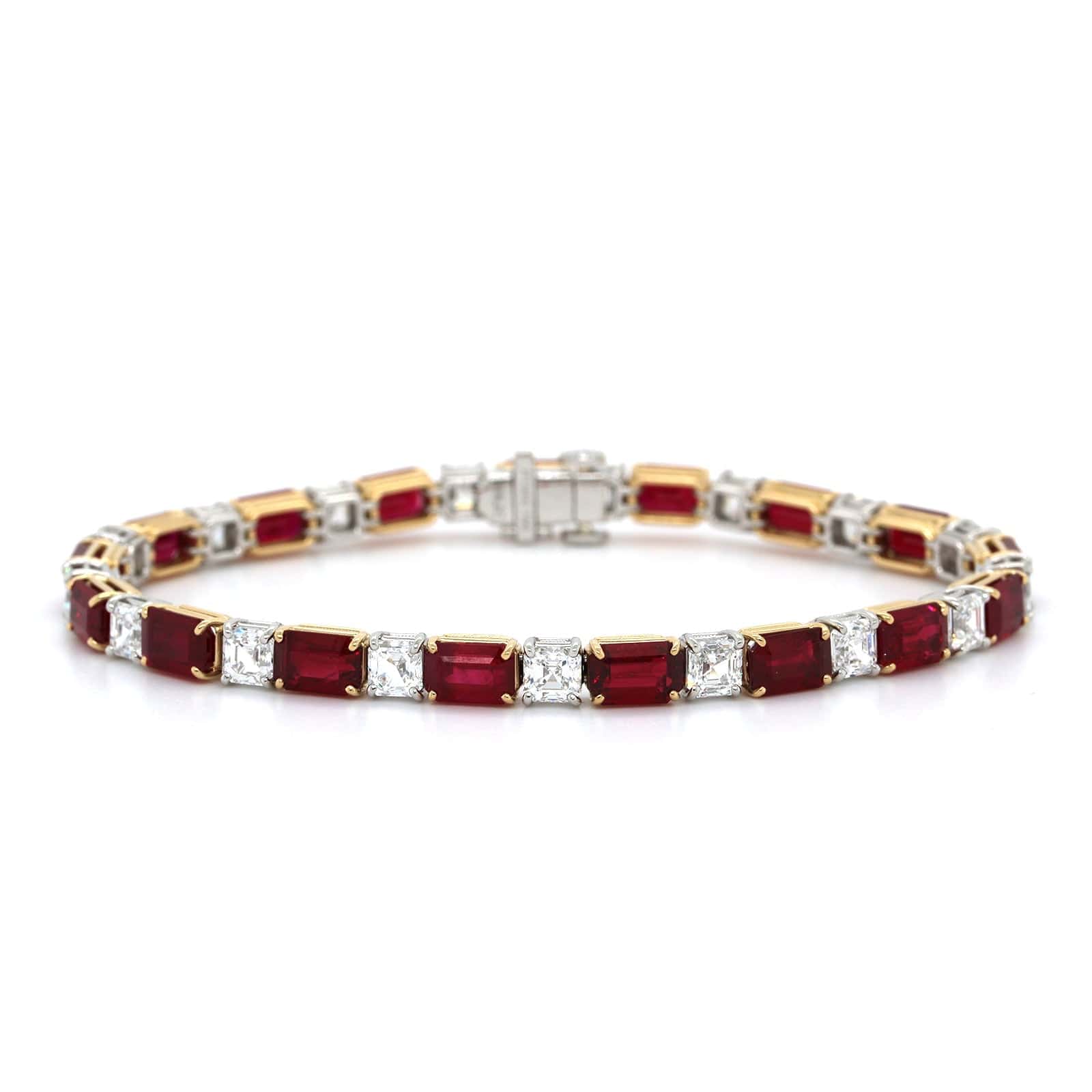 18K Yellow Gold Emerald Cut Ruby and Asscher Cut Diamond Tennis Bracelet, 18K Yellow Gold, Long's Jewelers