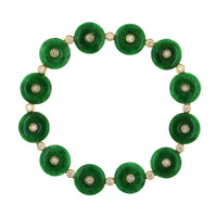 18K Yellow Gold Estate Round Jade Medallion and Diamond Station Bracelet, Yellow Gold, Long's Jewelers