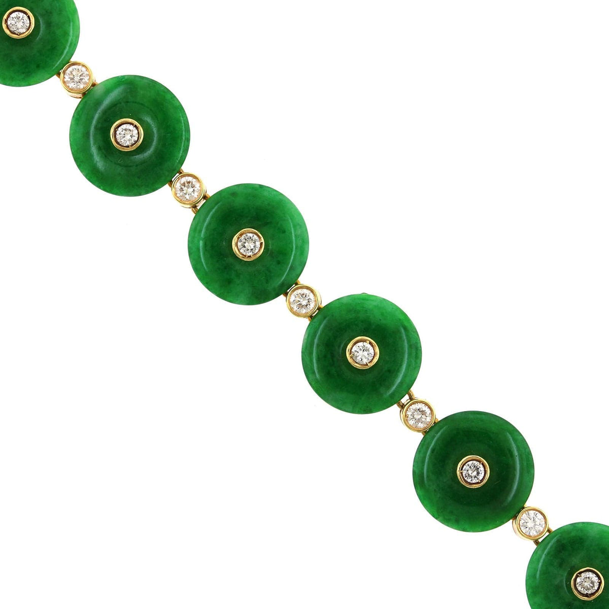 18K Yellow Gold Round Jade Medallion and Diamond Station Bracelet