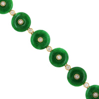 18K Yellow Gold Round Jade Medallion and Diamond Station Bracelet