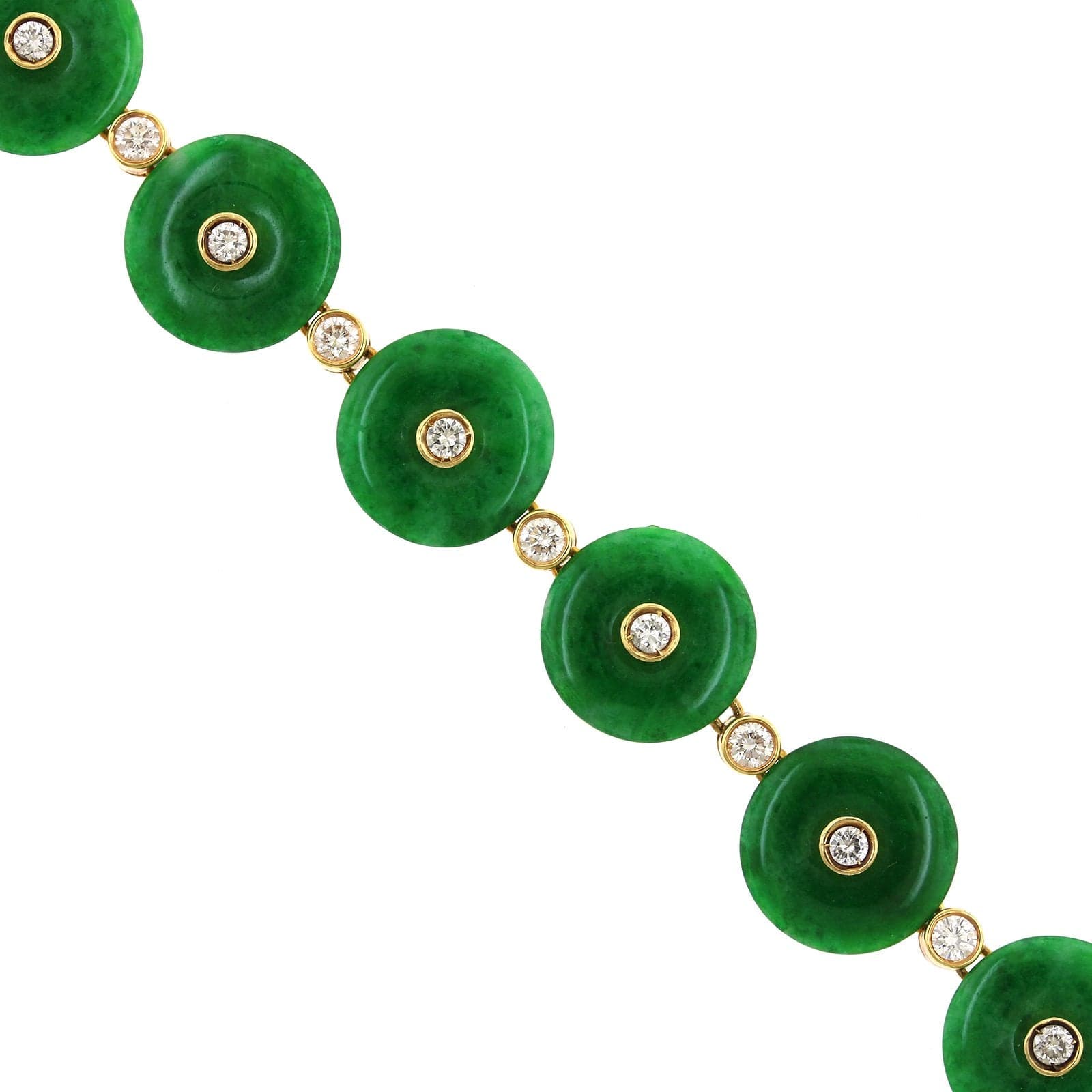 18K Yellow Gold Round Jade Medallion and Diamond Station Bracelet