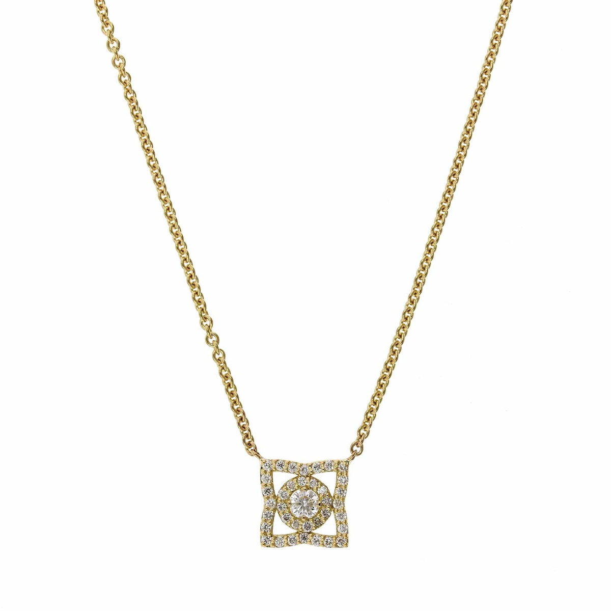 18K Yellow Gold Four Point Flower Diamond Necklace, 18k yellow gold, Long's Jewelers