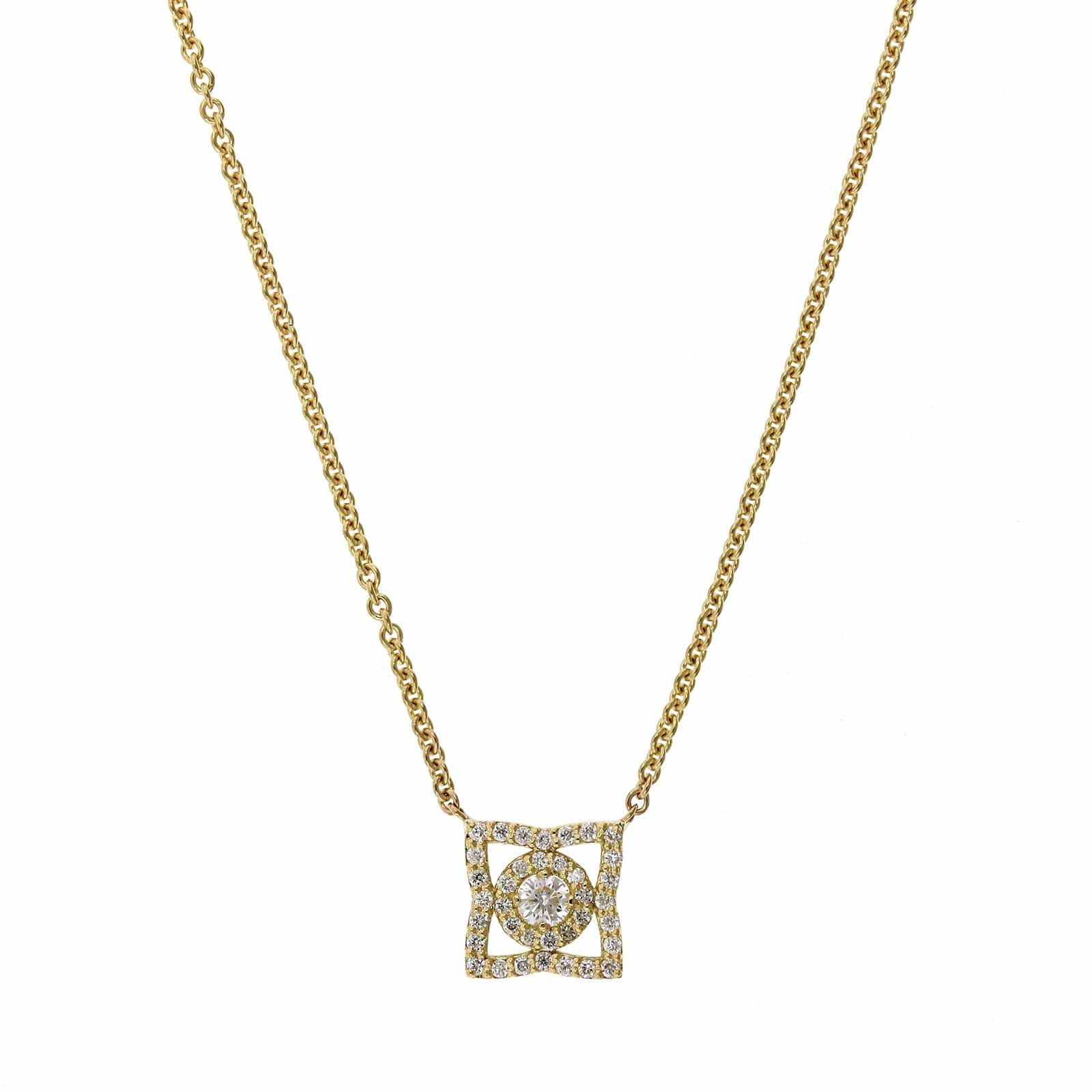 18K Yellow Gold Four Point Flower Diamond Necklace, 18k yellow gold, Long's Jewelers