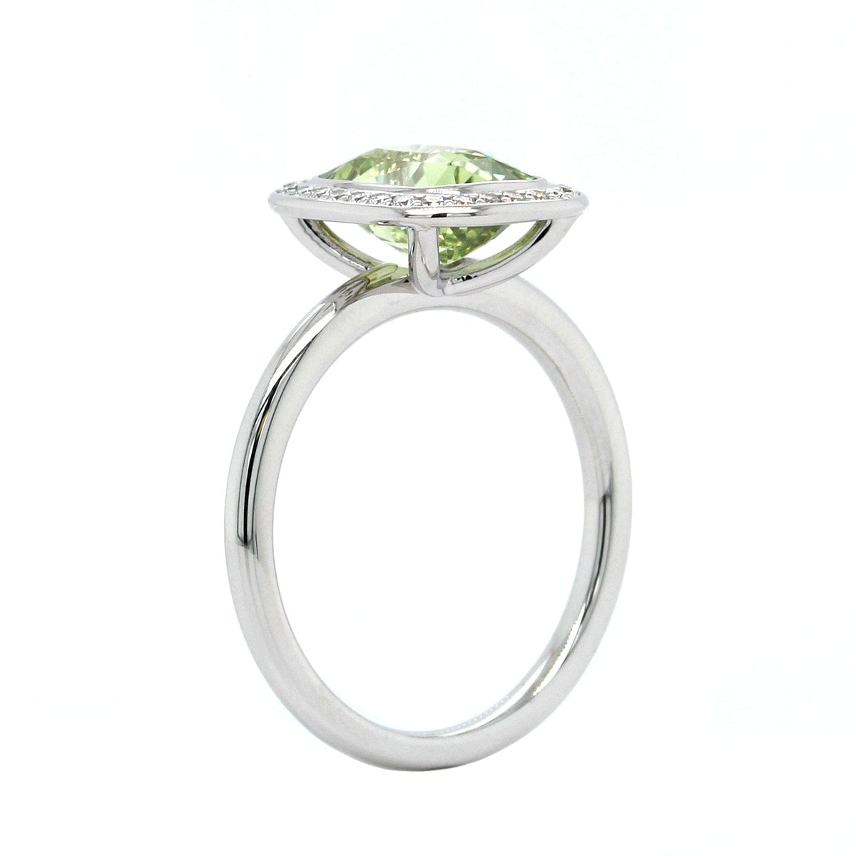 18K Yellow Gold Green Sapphire Diamond Halo Ring, 18k yellow gold, Long's Jewelers
