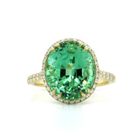 18K Yellow Gold Green Tourmaline Diamond Halo Ring, 18k yellow gold, Long's Jewelers