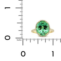 18K Yellow Gold Green Tourmaline Diamond Halo Ring, 18k yellow gold, Long's Jewelers
