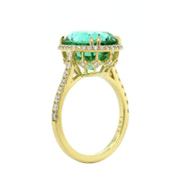 18K Yellow Gold Green Tourmaline Diamond Halo Ring, 18k yellow gold, Long's Jewelers