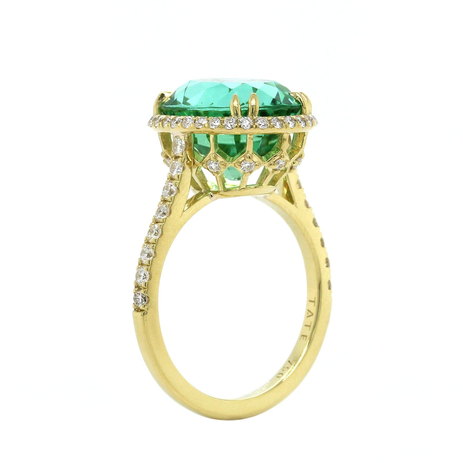 18K Yellow Gold Green Tourmaline Diamond Halo Ring, 18k yellow gold, Long's Jewelers