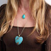 18K Yellow Gold Heart Shape Turquoise and Diamond Pendant, Gold, Long's Jewelers