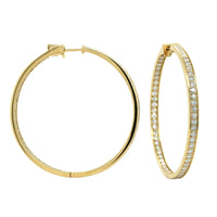 18K Yellow Gold Inside Outside Bead Set Diamond Hoop Earrings, Yellow Gold, Long's Jewelers