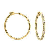 18K Yellow Gold Inside Outside Bead Set Diamond Hoop Earrings, Yellow Gold, Long's Jewelers