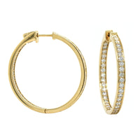 18K Yellow Gold Inside Outside Bead Set Diamond Hoop Earrings, Yellow Gold, Long's Jewelers