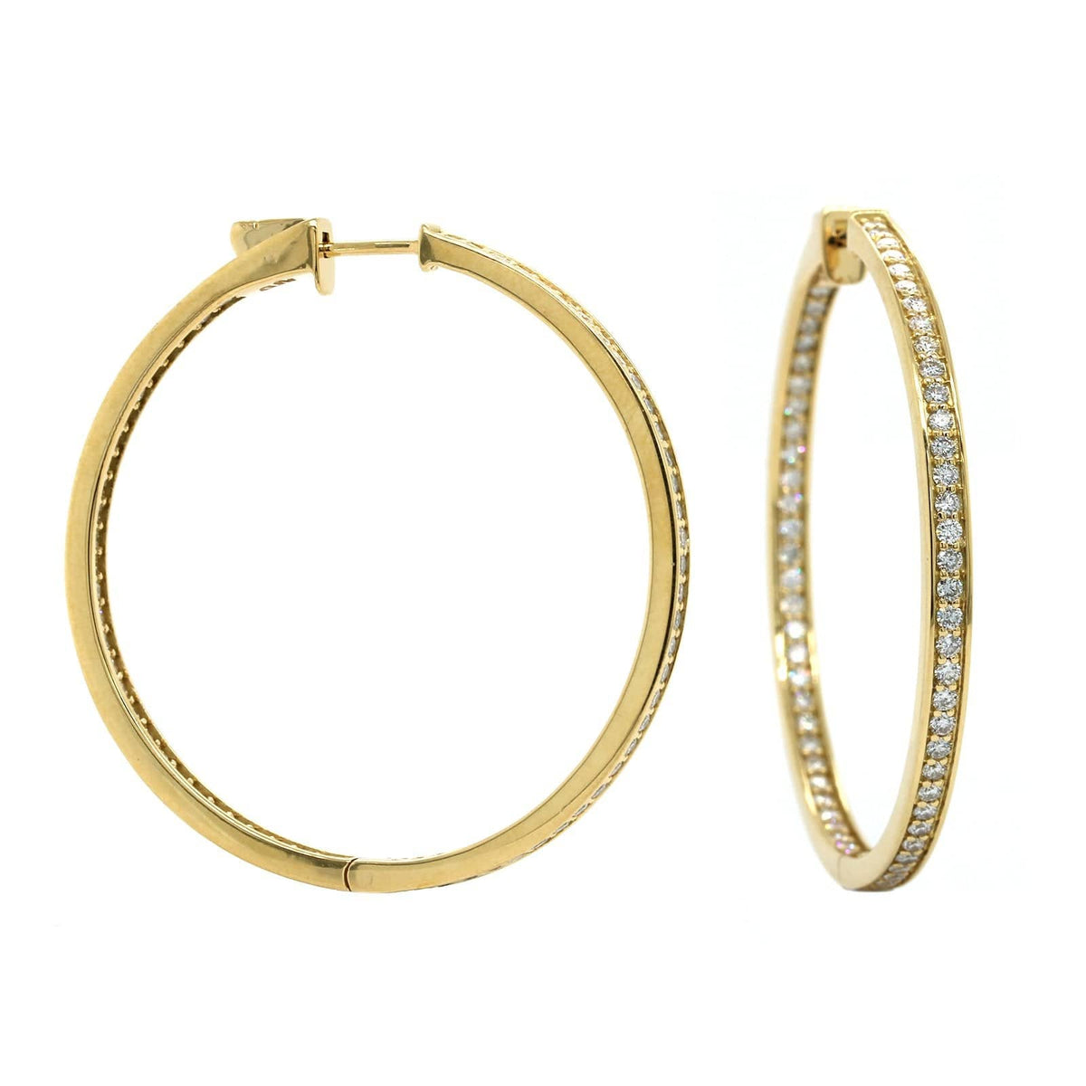 18K Yellow Gold Inside Outside Bead Set Diamond Hoop Earrings, Yellow Gold, Long's Jewelers