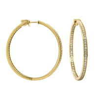 18K Yellow Gold Inside Outside Bead Set Diamond Hoop Earrings, Yellow Gold, Long's Jewelers