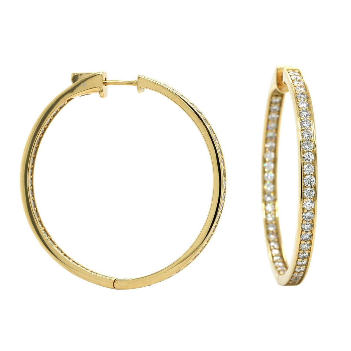 18K Yellow Gold Inside Outside Bead Set Diamond Hoop Earrings, Yellow Gold, Long's Jewelers