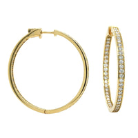 18K Yellow Gold Inside Outside Bead Set Diamond Hoop Earrings, Yellow Gold, Long's Jewelers