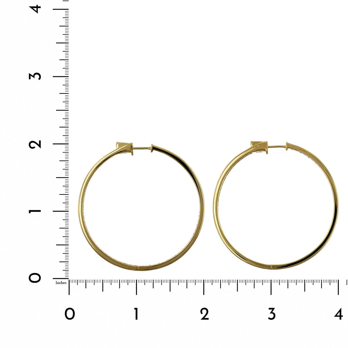 18K Yellow Gold Inside Outside Bead Set Diamond Hoop Earrings, Yellow Gold, Long's Jewelers