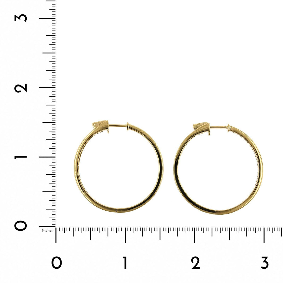 18K Yellow Gold Inside Outside Bead Set Diamond Hoop Earrings, Yellow Gold, Long's Jewelers
