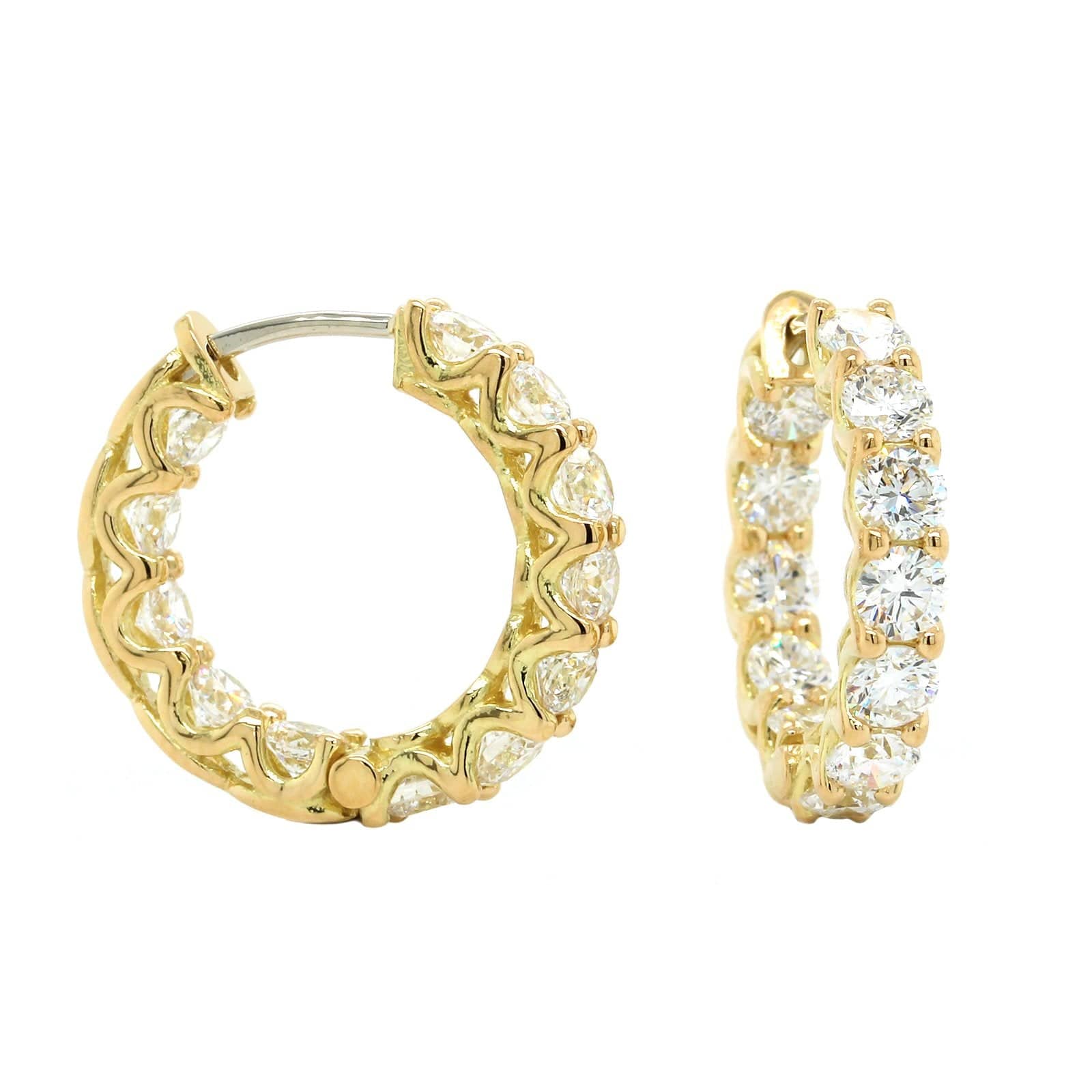 18K Yellow Gold Inside Outside Diamond Hoop Earrings, 18k yellow gold, Long's Jewelers