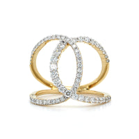 18K Yellow Gold Interlocking Diamond Ring, 18k yellow with 18k white gold prongs, Long's Jewelers
