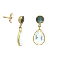 18K Yellow Gold Labradorite and Rock Crystal Drop Earrings, yellow gold, Long's Jewelers