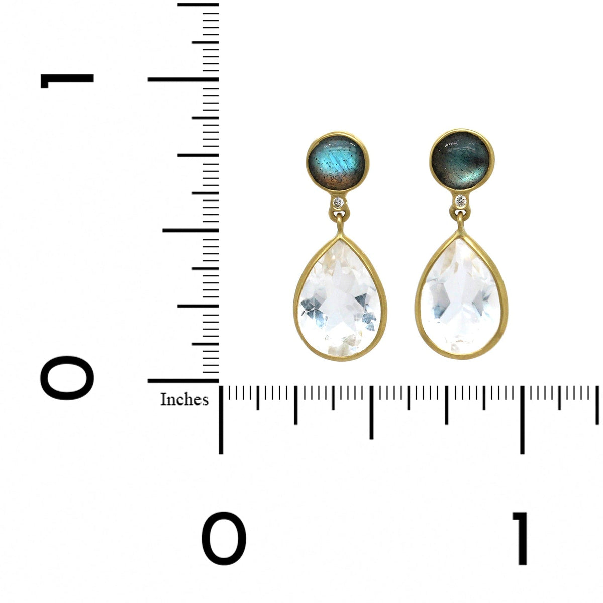 18K Yellow Gold Labradorite and Rock Crystal Drop Earrings, yellow gold, Long's Jewelers