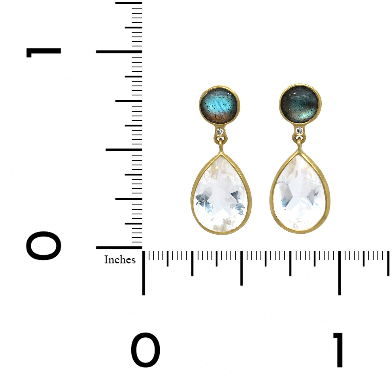 18K Yellow Gold Labradorite and Rock Crystal Drop Earrings, yellow gold, Long's Jewelers