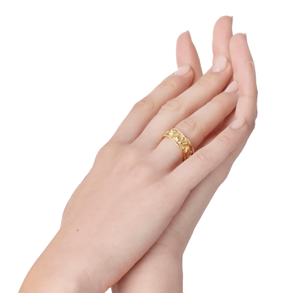 18K Yellow Gold Leaf Wide Ring, Yellow Gold, Long's Jewelers
