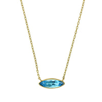 18K  Yellow Gold Marquise Blue Topaz Necklace, yellow gold, Long's Jewelers
