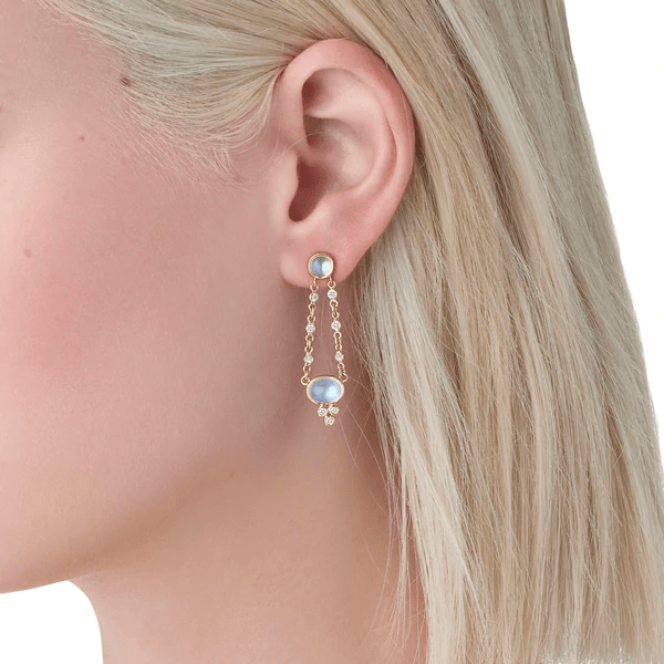 18K Yellow Gold Moonstone Drop Earrings, Yellow Gold, Long's Jewelers
