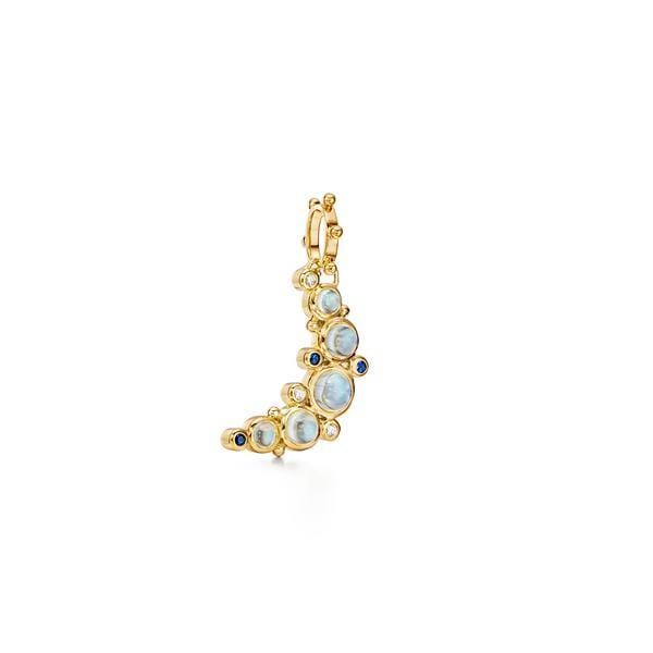 18K Yellow Gold Moonstone Sapphire and Diamond Moon PendantGold, Long's Jewelers