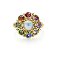 18K Yellow Gold Moonstone and Sapphire RingGold, Long's Jewelers