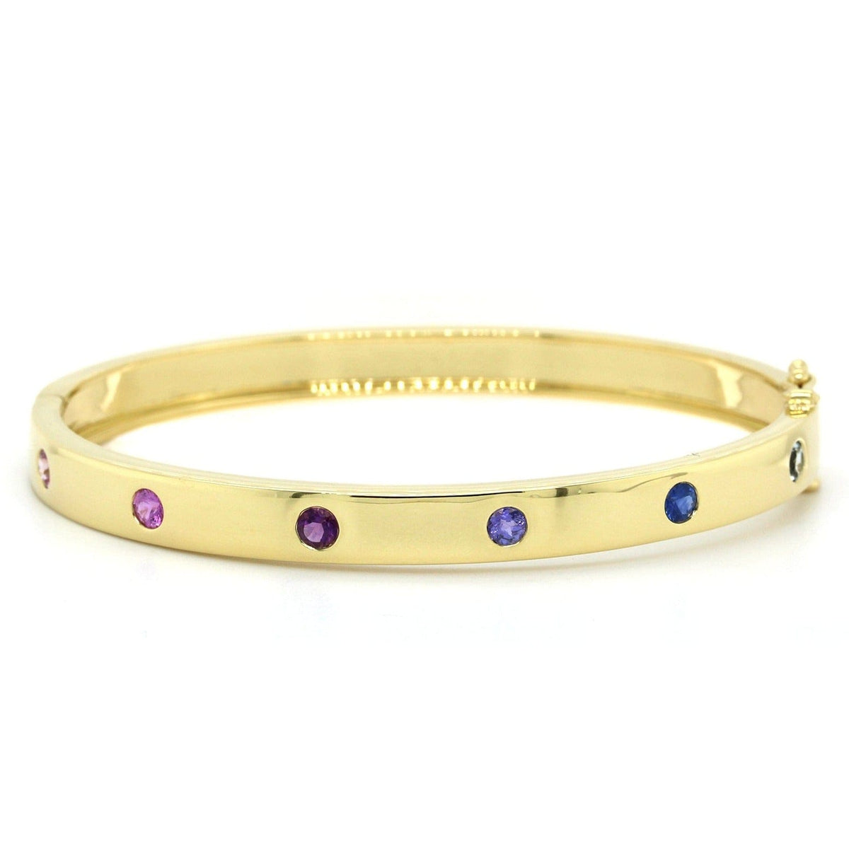 18K Yellow Gold Multi Sapphire Burnish Set Bangle Bracelet, Gold, Long's Jewelers