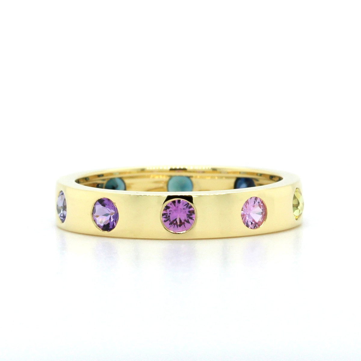 18K Yellow Gold Multi Sapphire Burnish Set Ring, Gold, Long's Jewelers